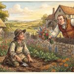 The Happy Prince statue weeping with swallow Oscar Wilde fairy tale from The Happy Prince and Other Tales collection