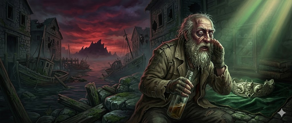 Terrified young man trapped in Gilman Hotel room door handle turning fish-like shadows under door H.P. Lovecraft The Shadow Over Innsmouth horror scene

